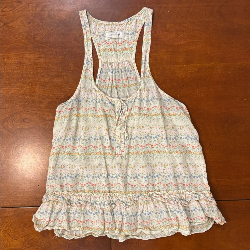 Aerie Floral Ruffle Tank Top‎ - Cream Multi